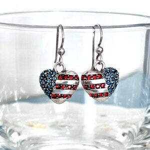 Brighton Crystal American Flag Heart Earrings